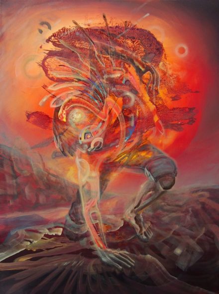 mAN TOUCHING THE EARTH AND GROUNDING HIMSELf. Finest psychedelic art by artist Dennis Konstantin Bax