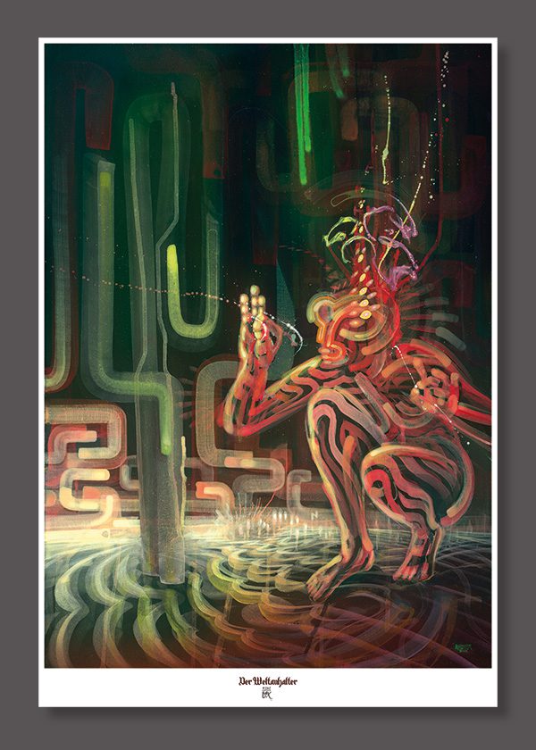 Soul Medicine Box Psychedelic art print visionary art style of german painter Dennis Konstantin Bax. Abstract DMT Vision Ayahuasca.