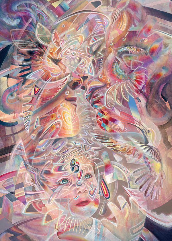 Visionary art print ayahuasca trippy psychedelische kunst kunstdruck family fractals