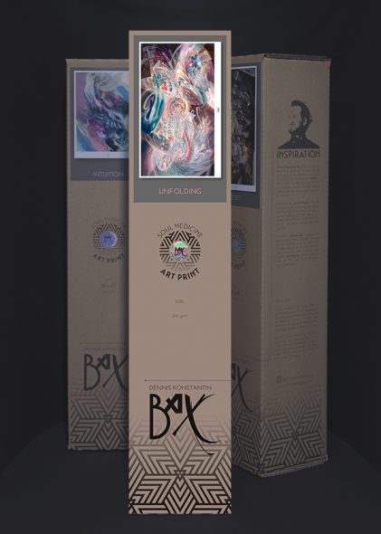 Soul Medicine Box with fine art print "Infinitus"Psychedelic art print visionary art style of german painter Dennis Konstantin Bax. Abstrakte Malerei aus Hamburg.