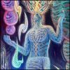 Visionary art print detail of a man on dmt