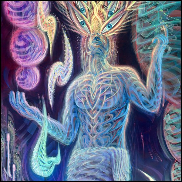 Visionary art print detail of a man on dmt