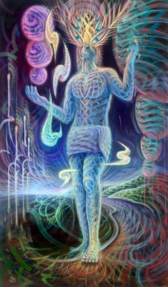 psychedelic art with an enlightened man walking on earth dmt psychedelic experience