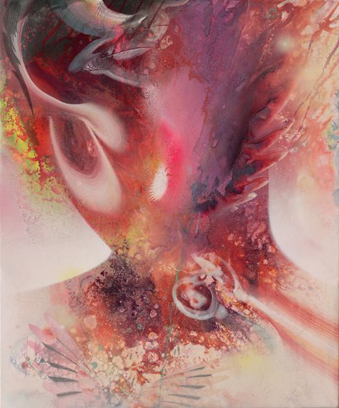 Abstract psychedelic portrait painting by Dennis Konstantin Bax