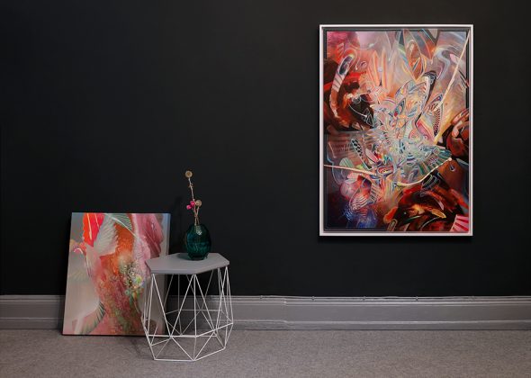 Abstract Fine art canvas print limited edition by dennis konstantin bax psychedelic art with furniture