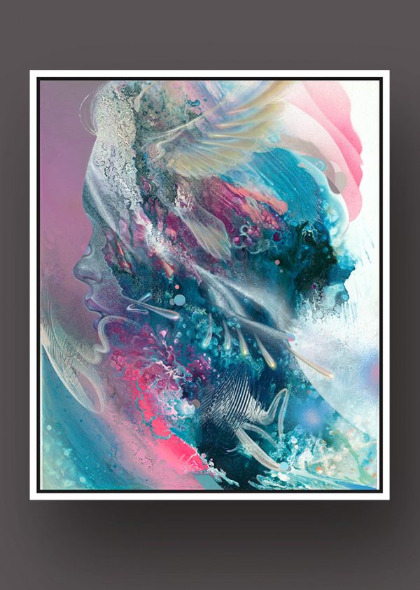 Limited Edition Fine Art Print canvasprint Dennis Konstantin Bax Psychedelic visionary art surrealism kunstdruck psychedelisch surrealismus Abstract Portrait of a woman with bird