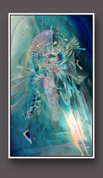 Visionary psychedelic art print ayahuasca psychedelische kunst kunstdruck Dennis Konstantin Bax Two Birds fighting with each other