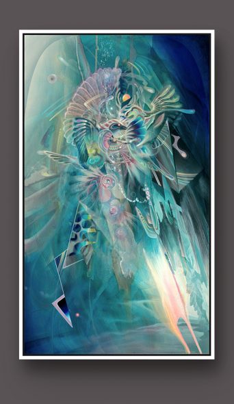 Visionary psychedelic art print ayahuasca psychedelische kunst kunstdruck Dennis Konstantin Bax Two Birds fighting with each other