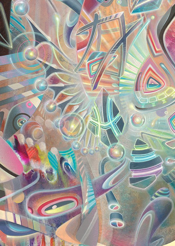 Detail of fine art canvas print at the gates of tomorrow