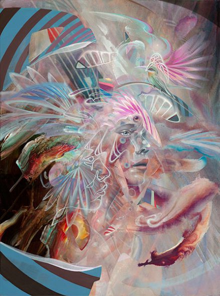 Imaginary Friends Birds Girl Visionary psychedelic art ayahuasca dmt psychedelische kunst Dennis Konstantin Bax