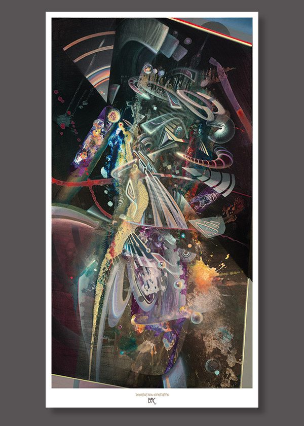 Soul Medicine Box Psychedelic art print visionary art style of german painter Dennis Konstantin Bax. Abstract Dynamic painting Ayahuasca Abstrakte energetische Malerei.