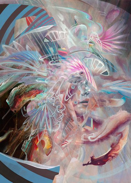 Two sisters seeking enlightenment Visionary psychedelic art print ayahuasca psychedelische kunst kunstdruck