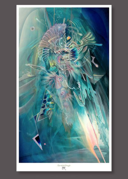 Psychedelic Visionary art print Fighting Birds dennis konstantin bax poster kunstdruck ayahuasca psychedelische kunst hamburg