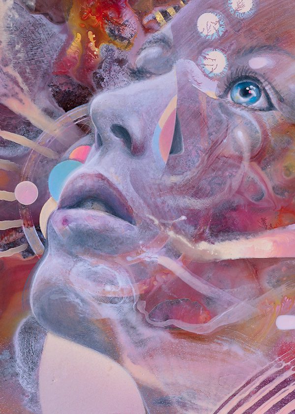 Detail of Visionary art print Woman Portrait ayahuasca enlightenment.