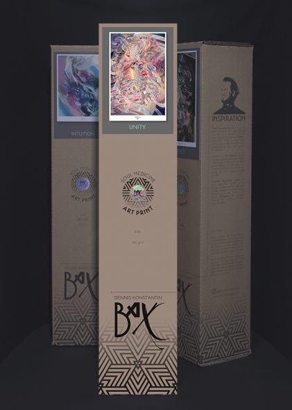 Soul Medicine Box visionary art print art of german painter Dennis Konstantin Bax. Abstract DMT Ayahuasca Family Visionaere Malerei.
