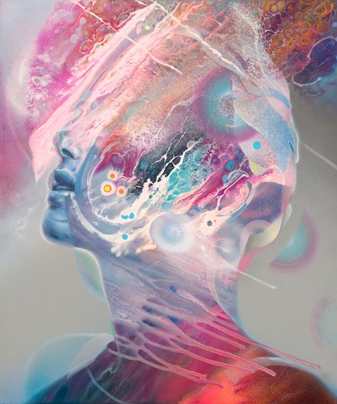 Abstract portrait of an ocean lady beautiful woman. Psychedelic art painting by Dennis Konstantin Bax. Abstract visionary art.