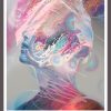 Abstract Portrait of a beautiful woman in the ocean. Enlightenment and Devotion.Psychedelic art print visionary art style of german painter Dennis Konstantin Bax. Abstract DMT Ayahuasca Abstraktes Portrait Kunstdruck.